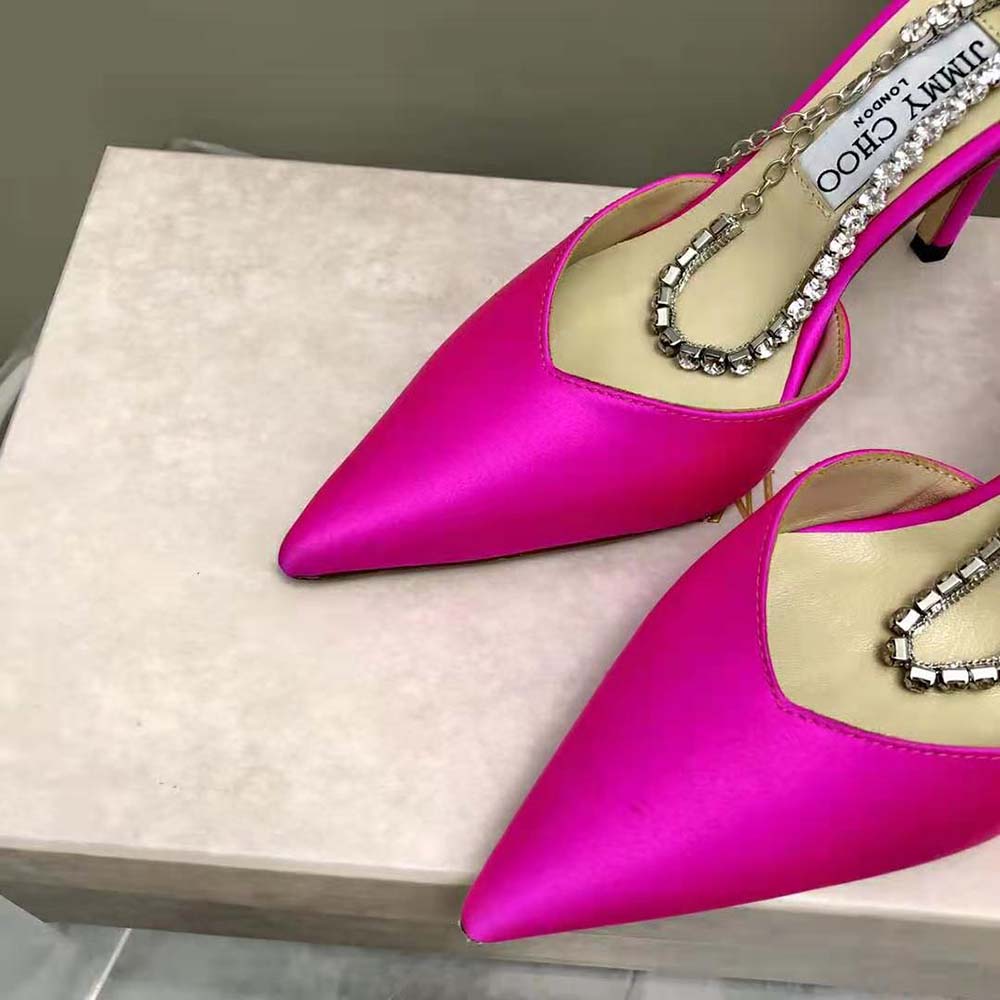 Jimmy Choo Women Saeda 100 Fuchsia Satin Pumps with Crystal Embellishment 7 Jimmy Choo Women Saeda 100 Fuchsia Satin Pumps with Crystal Embellishment - Image 7