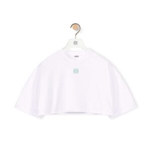 Loewe Women Cropped Anagram T-shirt in Cotton-White