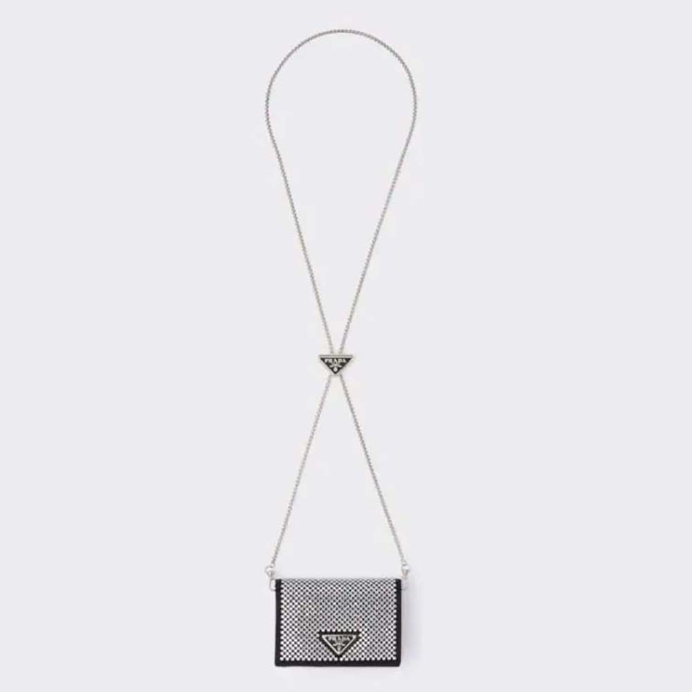Gift Prada Crystal-Studded Card Holder with Shoulder Strap 1MR024