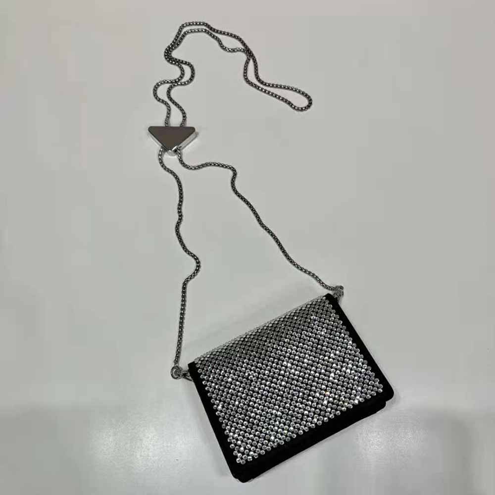 Prada Black Crystal Card Holder Shoulder Bag Cloth ref.1035517