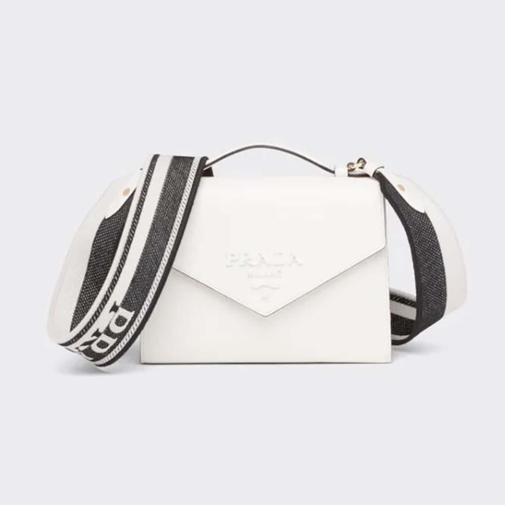 White Prada Monochrome Saffiano And Leather Bag