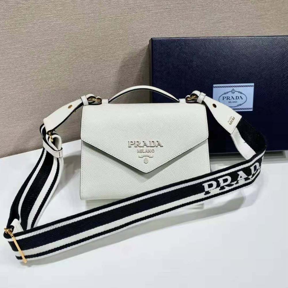 Prada Women Monochrome Saffiano and Leather Bag-White 2 Prada Women Monochrome Saffiano and Leather Bag-White - Image 2