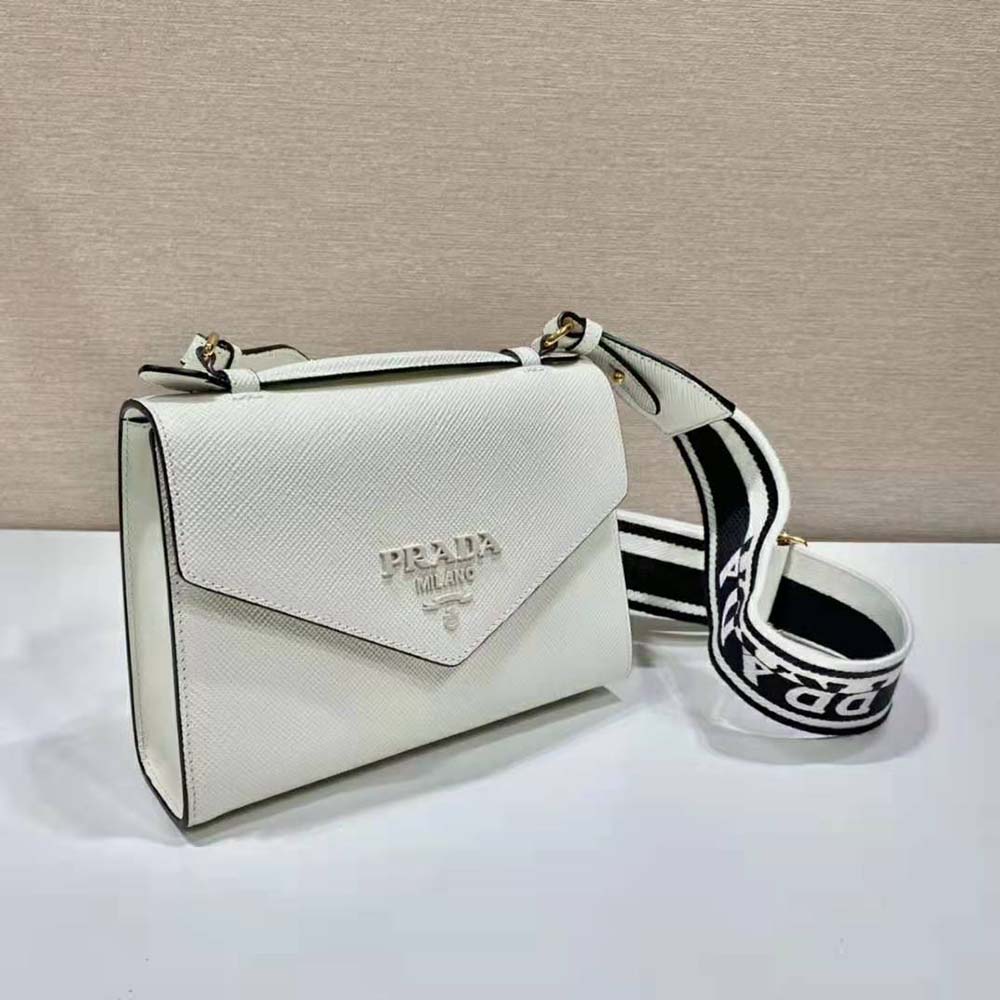 Prada Women Monochrome Saffiano and Leather Bag-White 3 Prada Women Monochrome Saffiano and Leather Bag-White - Image 3