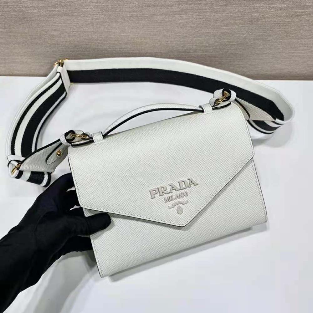 Prada Women Monochrome Saffiano and Leather Bag-White 4 Prada Women Monochrome Saffiano and Leather Bag-White - Image 4