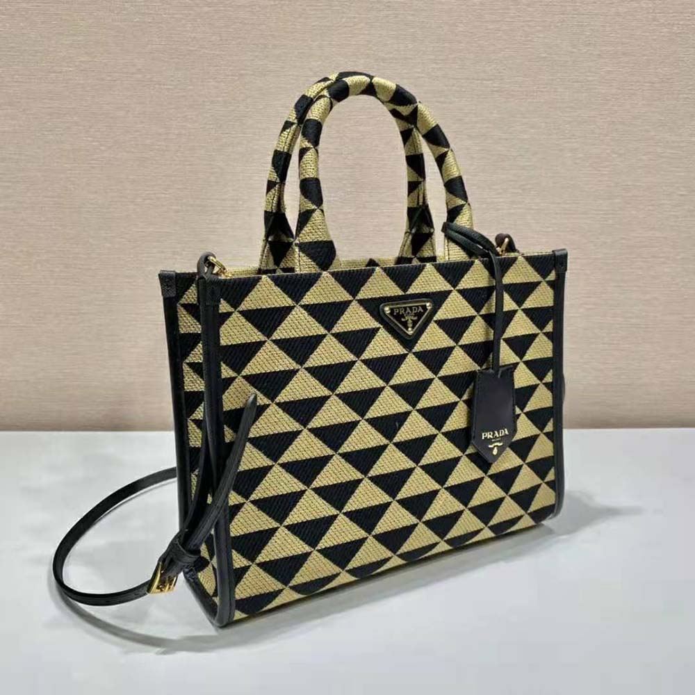 Shop PRADA 2022 SS Small prada symbole jacquard fabric handbag