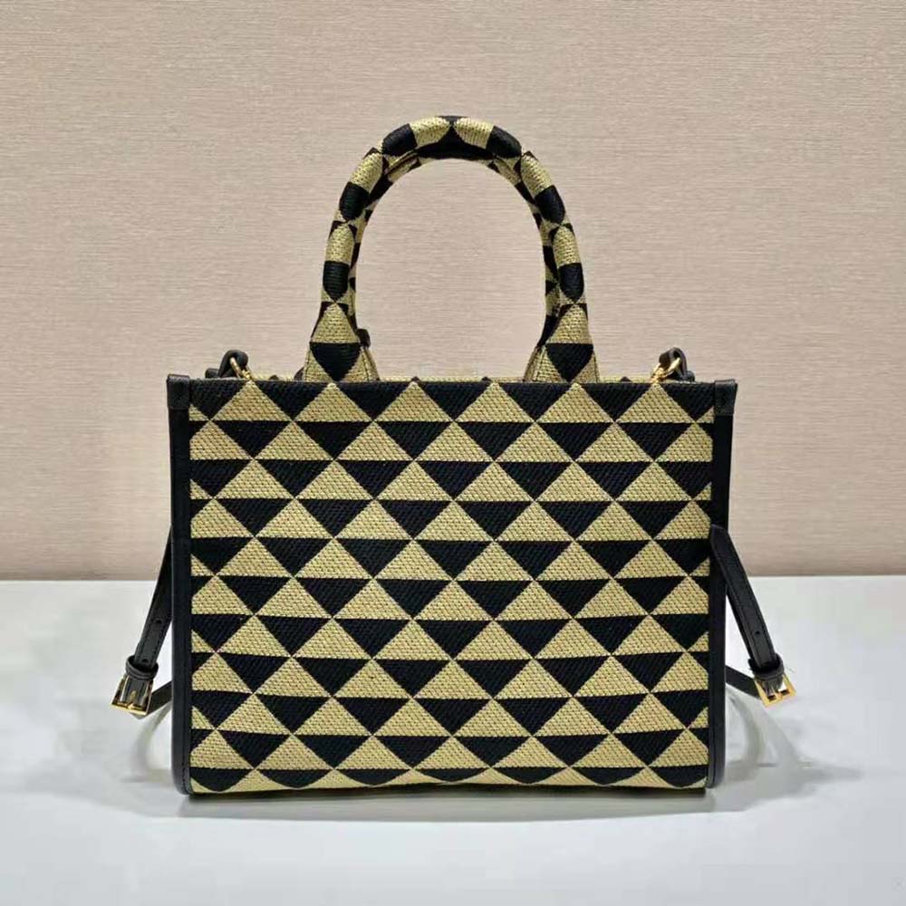 Shop PRADA Small Prada Symbole jacquard fabric handbag (  1BA354_2FKL_F0I0U_V_OOO) by ayuari
