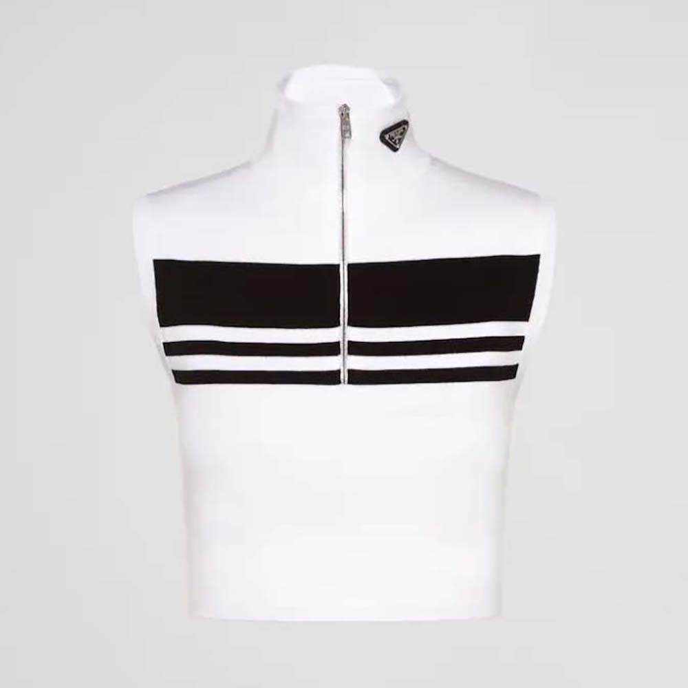 Prada Women Viscose and Cotton Crop Top-White 1 Prada Women Viscose and Cotton Crop Top-White