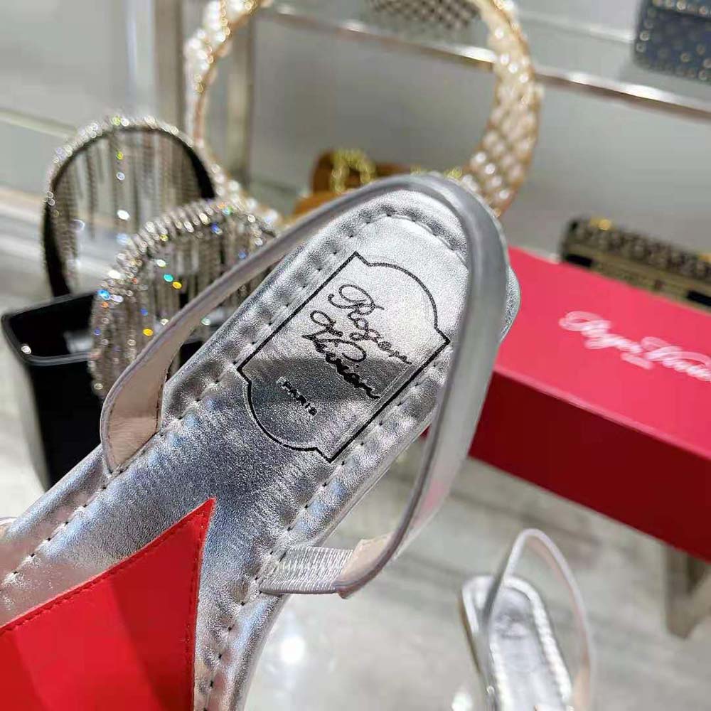 Roger Vivier Women Biki Love Strass Buckle Sandals in Leather-Silver
