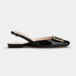 Roger Vivier Women Trompette Metal Buckle Slingback Ballerinas in Patent Leather-Black