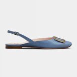 Roger Vivier Women Trompette Metal Buckle Slingback Ballerinas in Patent Leather-Blue