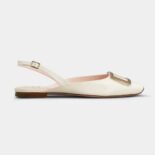 Roger Vivier Women Trompette Metal Buckle Slingback Ballerinas in Patent Leather-White