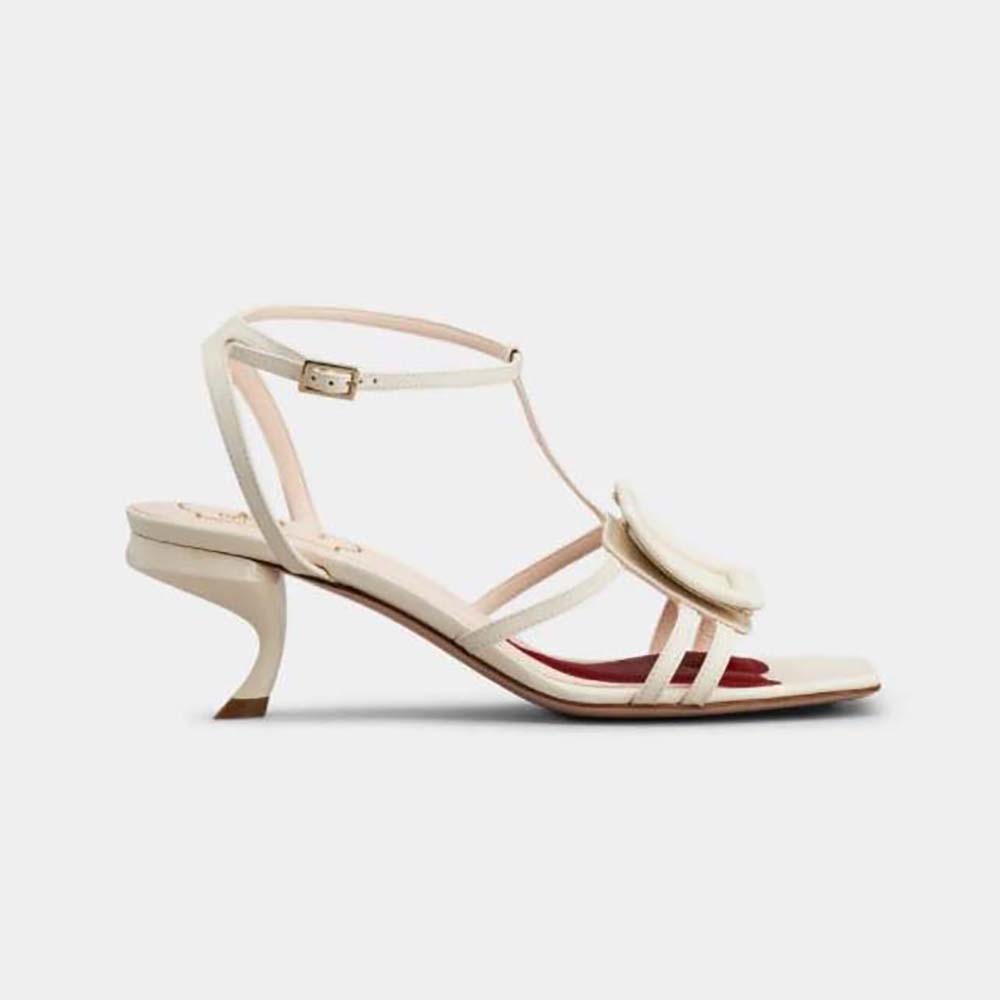 Roger Vivier Women Virgule Covered Buckle Sandals in Leather-White 1 Roger Vivier Women Virgule Covered Buckle Sandals in Leather-White