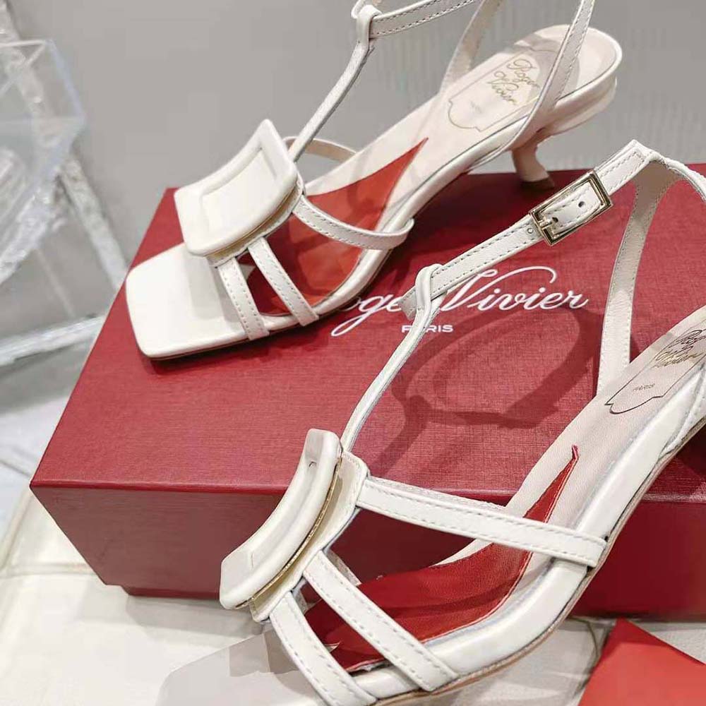 Roger Vivier Women Virgule Covered Buckle Sandals in Leather-White 7 Roger Vivier Women Virgule Covered Buckle Sandals in Leather-White - Image 7