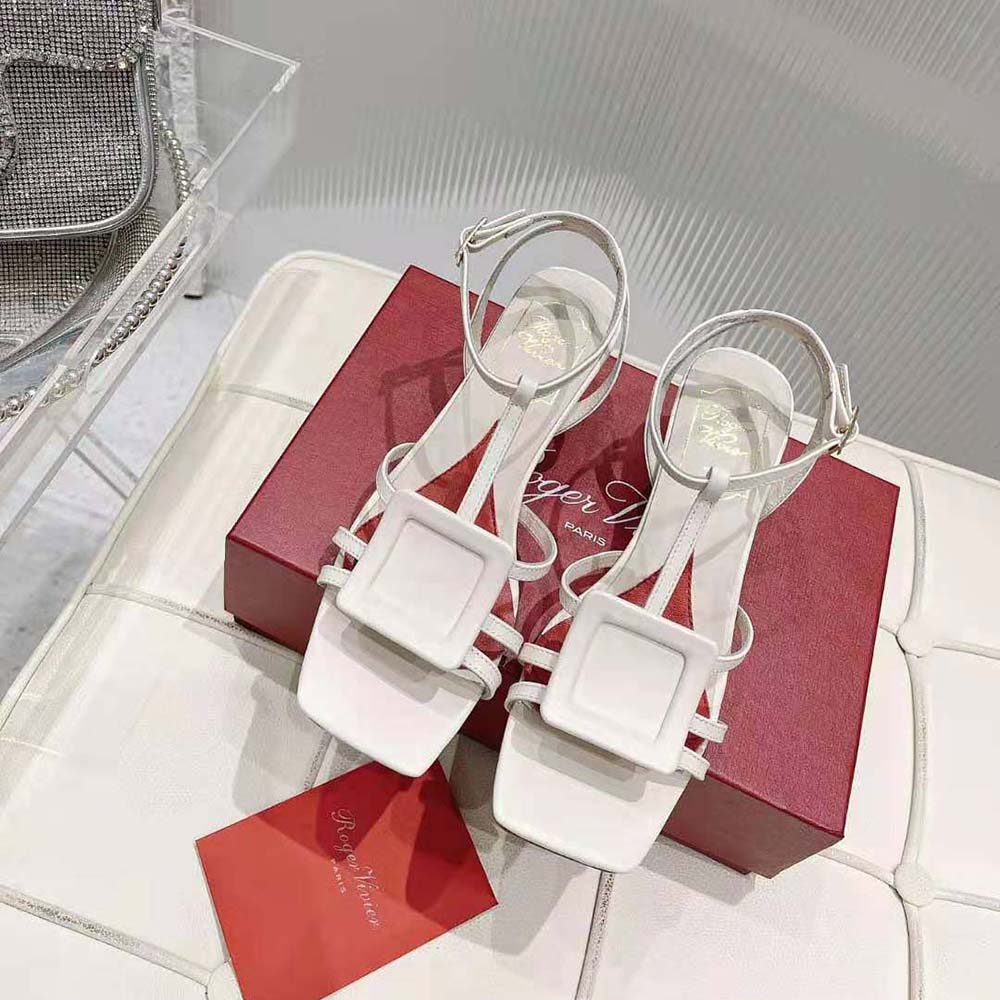 Roger Vivier Women Virgule Covered Buckle Sandals in Leather-White 2 Roger Vivier Women Virgule Covered Buckle Sandals in Leather-White - Image 2