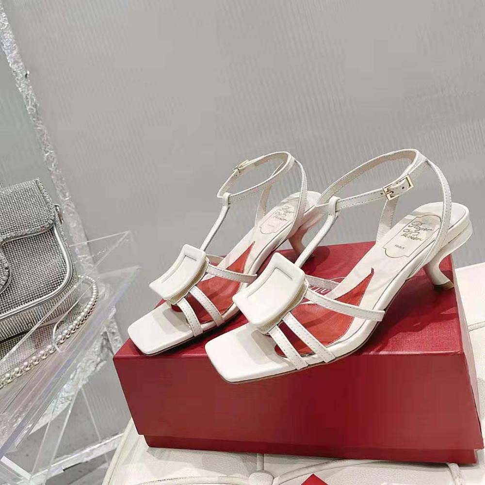Roger Vivier Women Virgule Covered Buckle Sandals in Leather-White 3 Roger Vivier Women Virgule Covered Buckle Sandals in Leather-White - Image 3