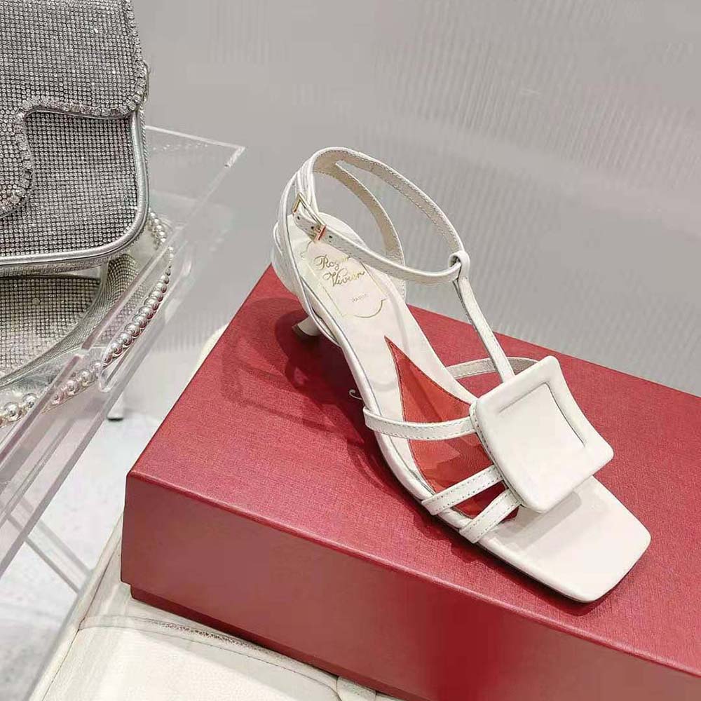 Roger Vivier Women Virgule Covered Buckle Sandals in Leather-White 6 Roger Vivier Women Virgule Covered Buckle Sandals in Leather-White - Image 6