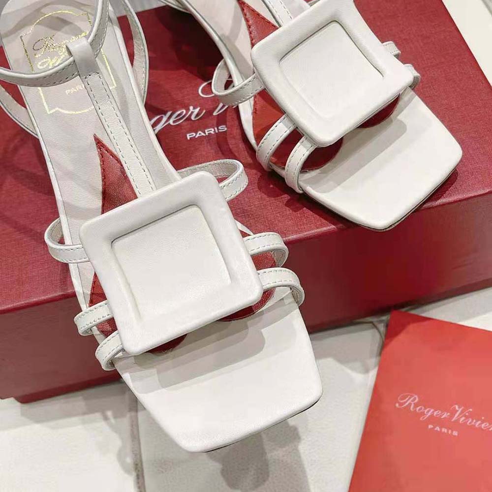 Roger Vivier Women Virgule Covered Buckle Sandals in Leather-White 8 Roger Vivier Women Virgule Covered Buckle Sandals in Leather-White - Image 8