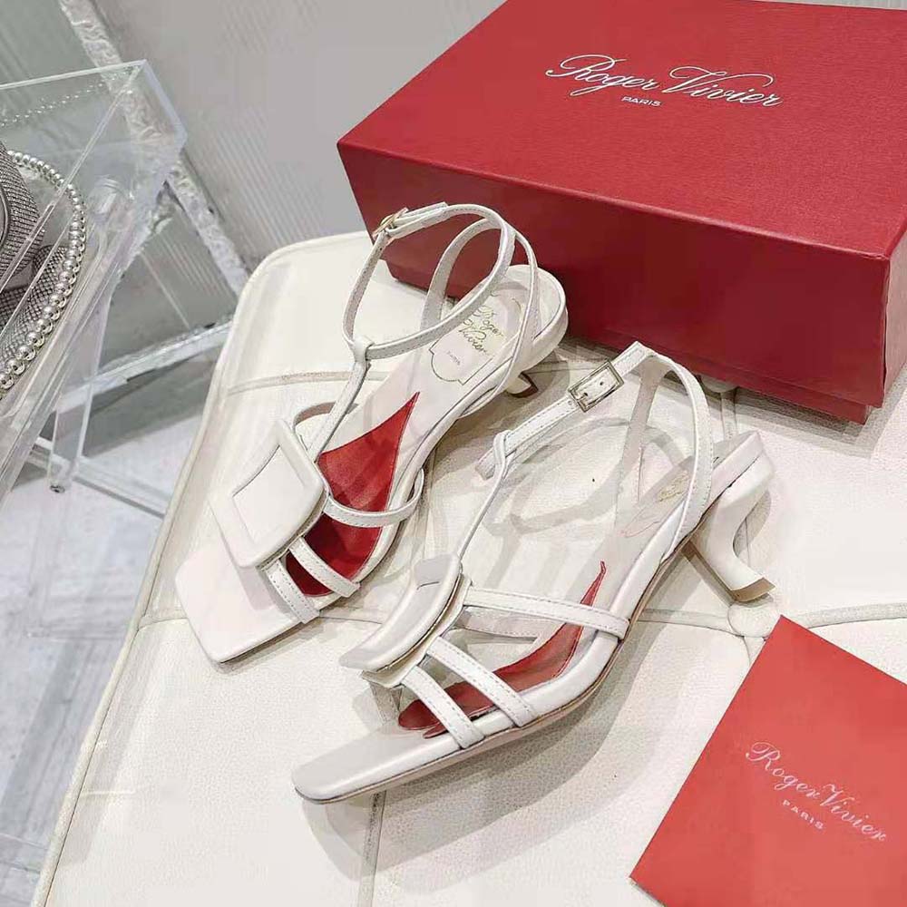 Roger Vivier Women Virgule Covered Buckle Sandals in Leather-White 5 Roger Vivier Women Virgule Covered Buckle Sandals in Leather-White - Image 5
