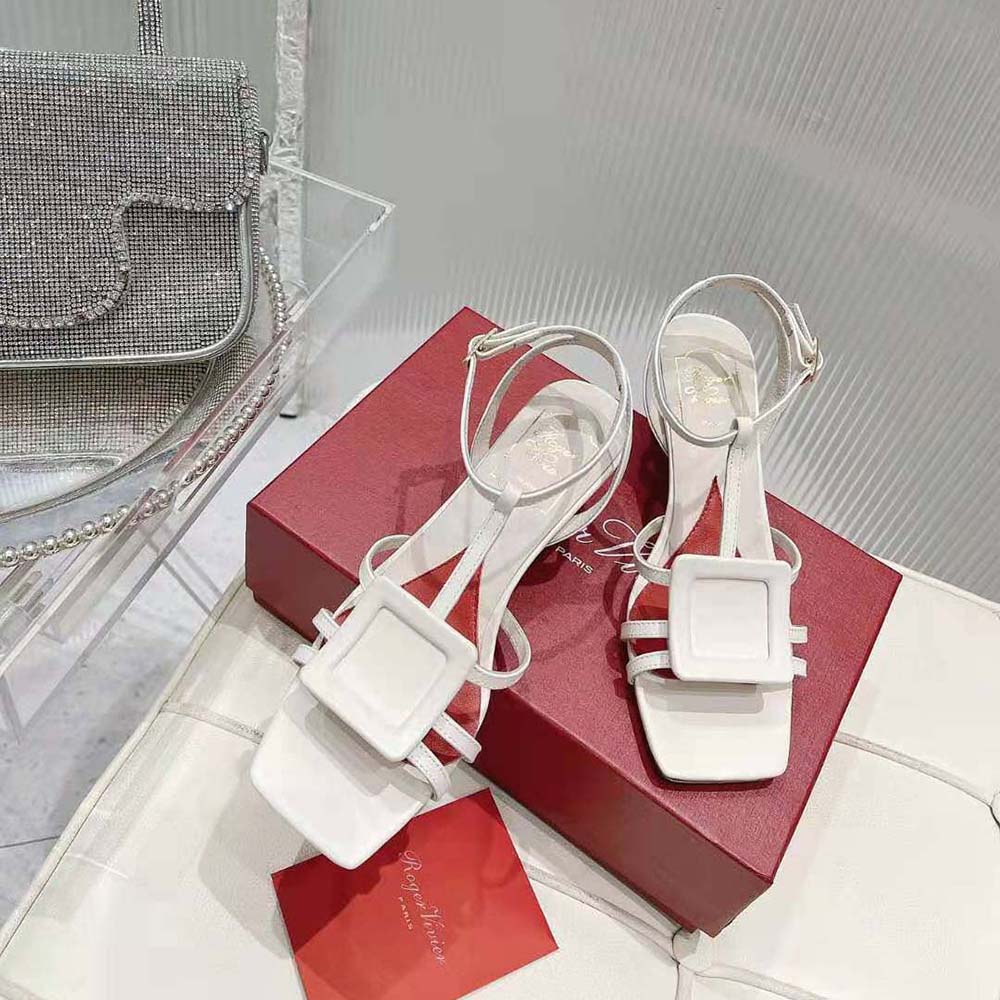 Roger Vivier Women Virgule Covered Buckle Sandals in Leather-White 4 Roger Vivier Women Virgule Covered Buckle Sandals in Leather-White - Image 4