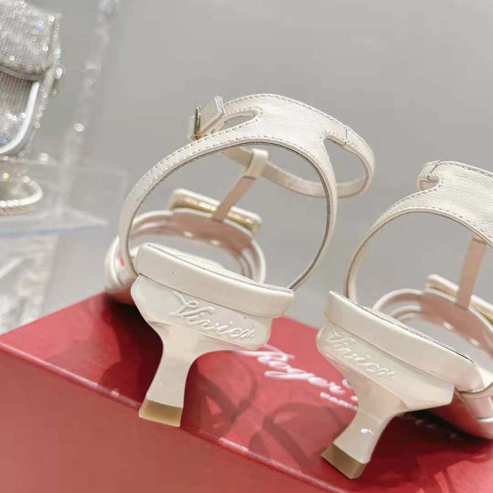 Roger Vivier Women Virgule Covered Buckle Sandals in Leather-White 9 Roger Vivier Women Virgule Covered Buckle Sandals in Leather-White - Image 9