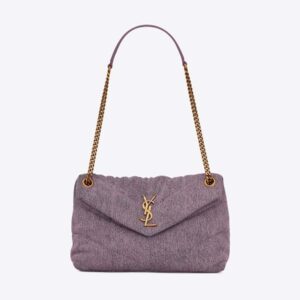 Saint Laurent YSL Women Puffer Small Bag in Denim and Smooth Leather