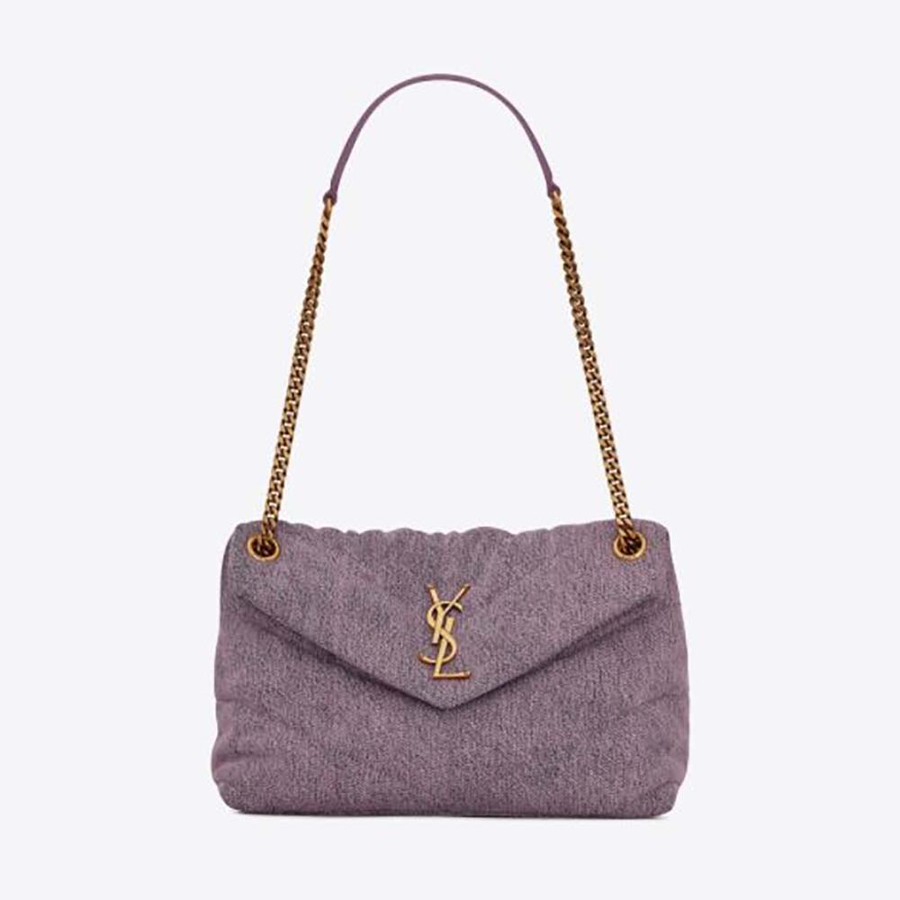 Sell Saint Laurent Small Puffer Envelope Pouch in Bleached Lilac Denim x  Smooth Leather with Bronze Hardware - Purple