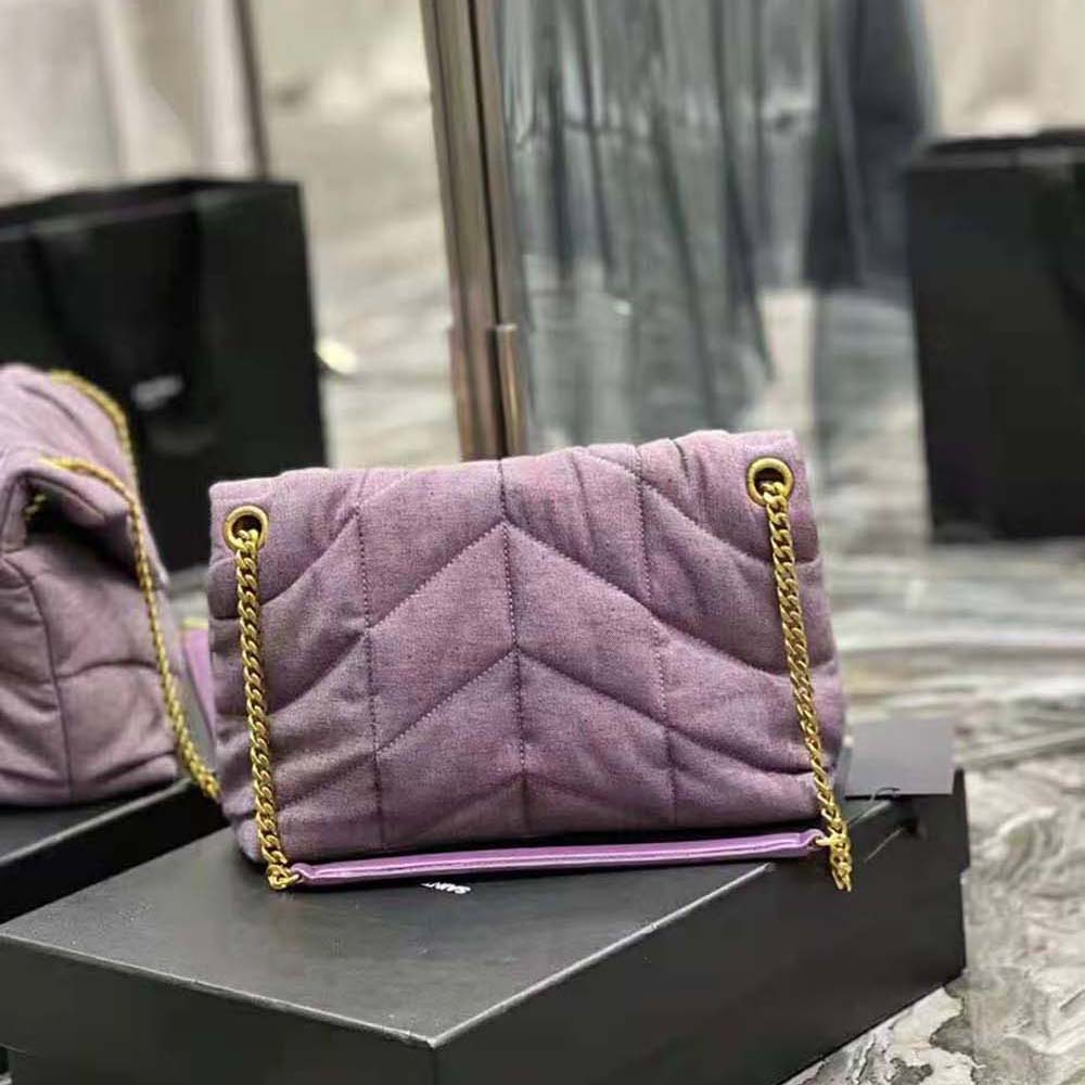 Sell Saint Laurent Small Puffer Envelope Pouch in Bleached Lilac Denim x  Smooth Leather with Bronze Hardware - Purple