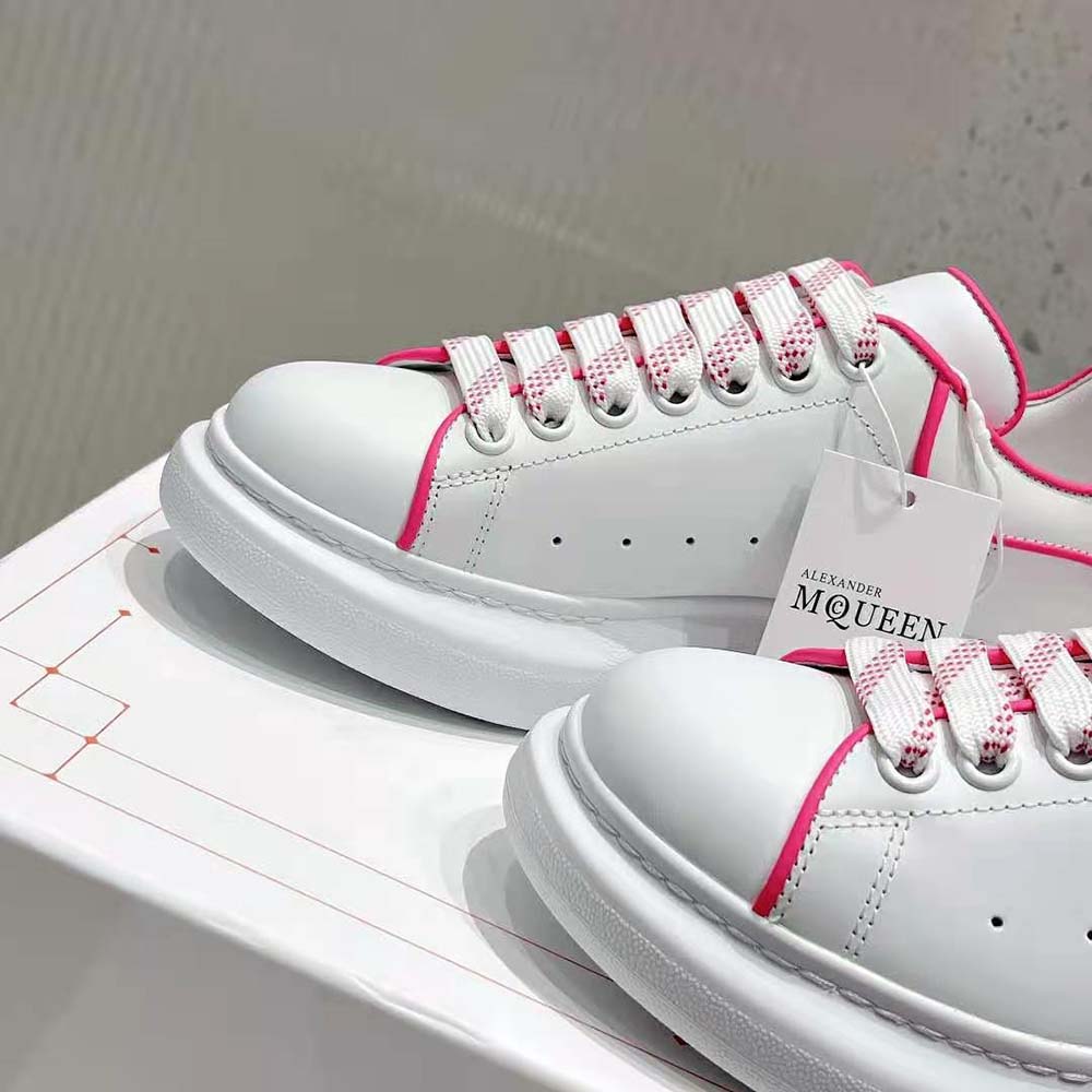 Alexander McQueen Leather Oversized Sneakers - White/Neon Pink | Garmentory