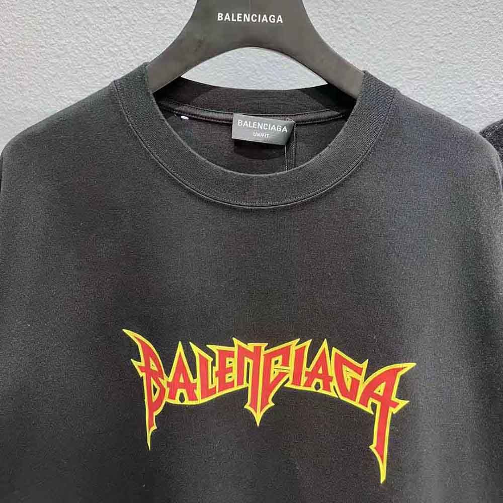 Balenciaga Men Metal T-Shirt Oversized in Black Vintage Jersey