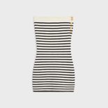 Celine Women Bandeau Dress in Striped Wool-White