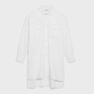 Celine Women Cowboy Painter Shirt in White Denim