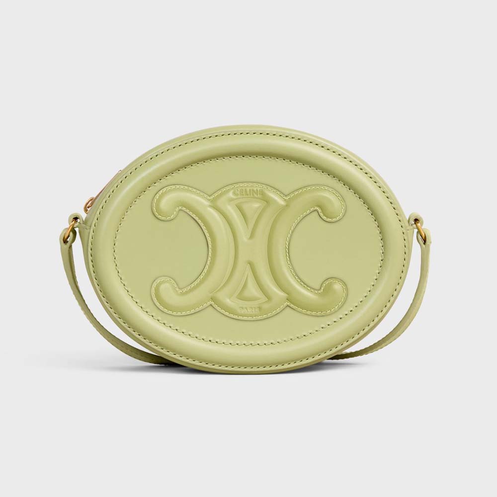Celine Crossbody Oval Cuir Purse Triomphe Tan in Canvas/Calfskin Leather  with Gold-tone - US