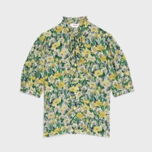 Celine Women Lavalliere Blouse in Paquerette Crepon-Green