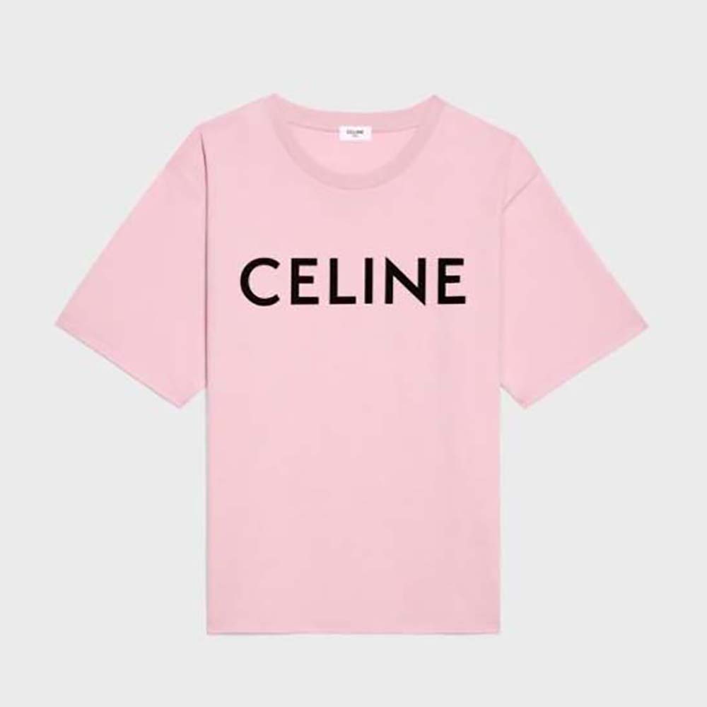 Celine Women Loose Unisex Cotton Jersey T-shirt-Pink