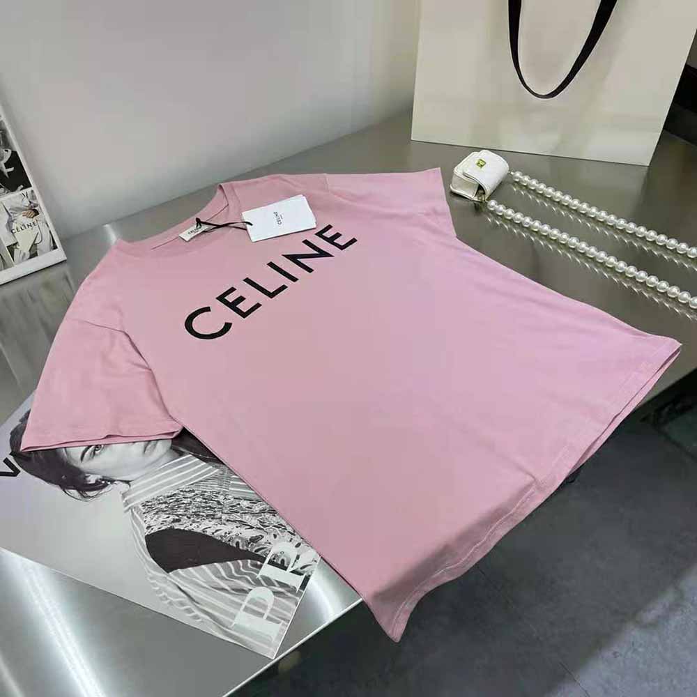 NEW LOOSE CELINE T-SHIRT IN COTTON JERSEY PINK FLAMINGO Small