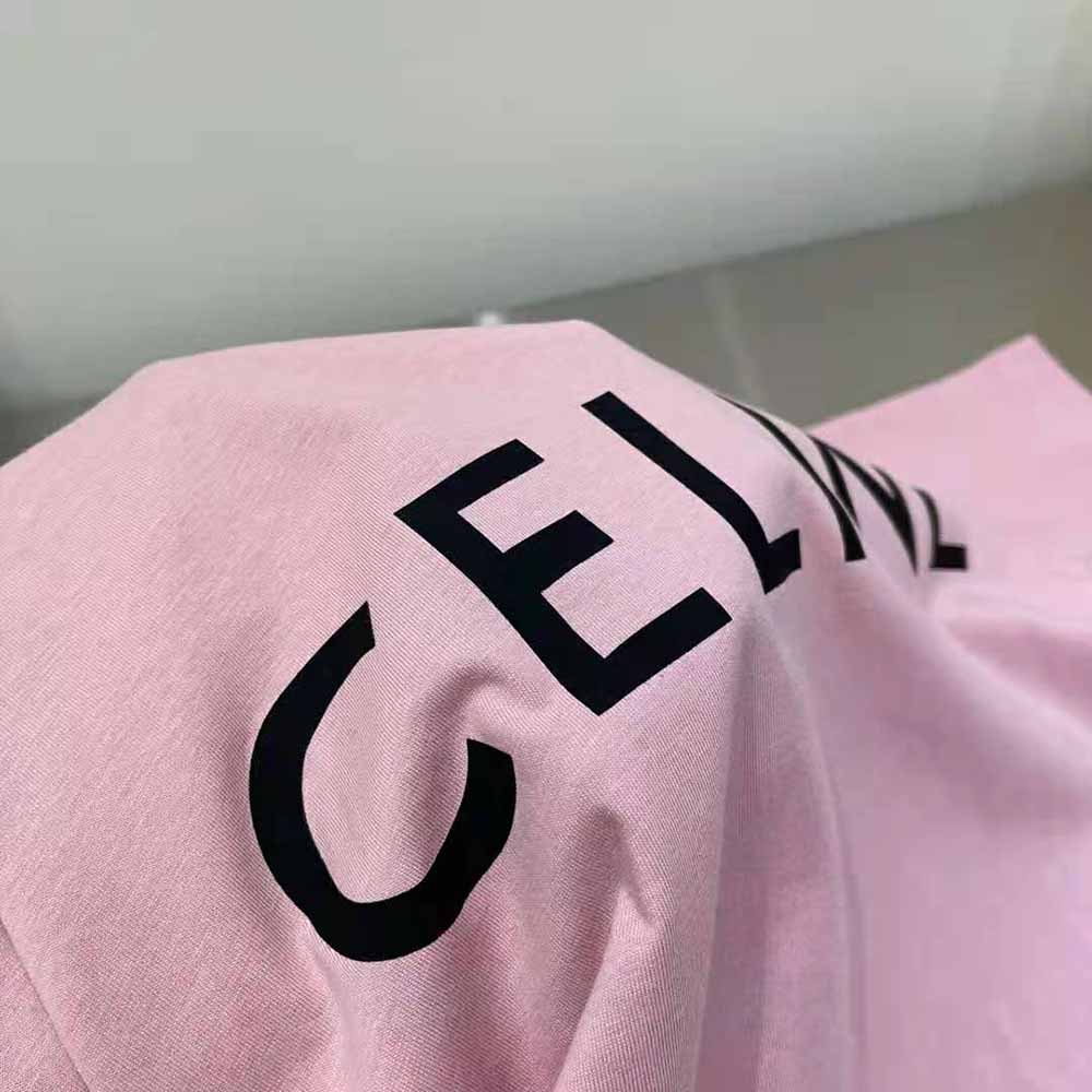 Loose Celine T-Shirt in Cotton Jersey - Pink - Size : S - for Women