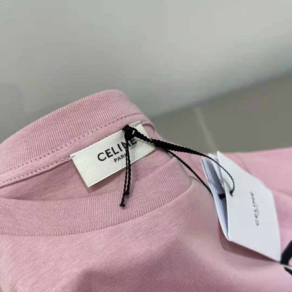 Loose Celine T-Shirt in Cotton Jersey - Pink - Size : S - for Women