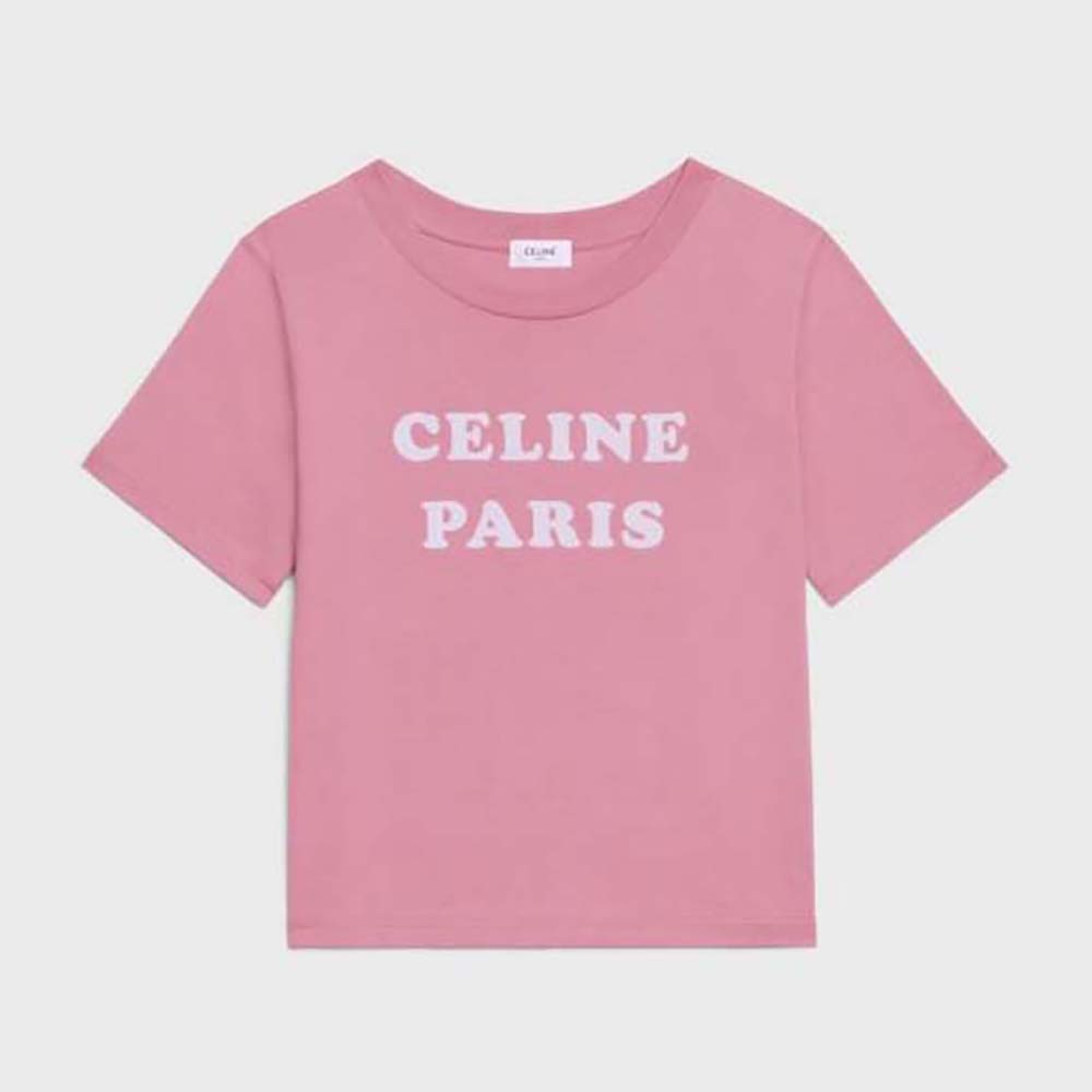 Celine Women Paris Boxy Cotton Jersey T-shirt-Pink
