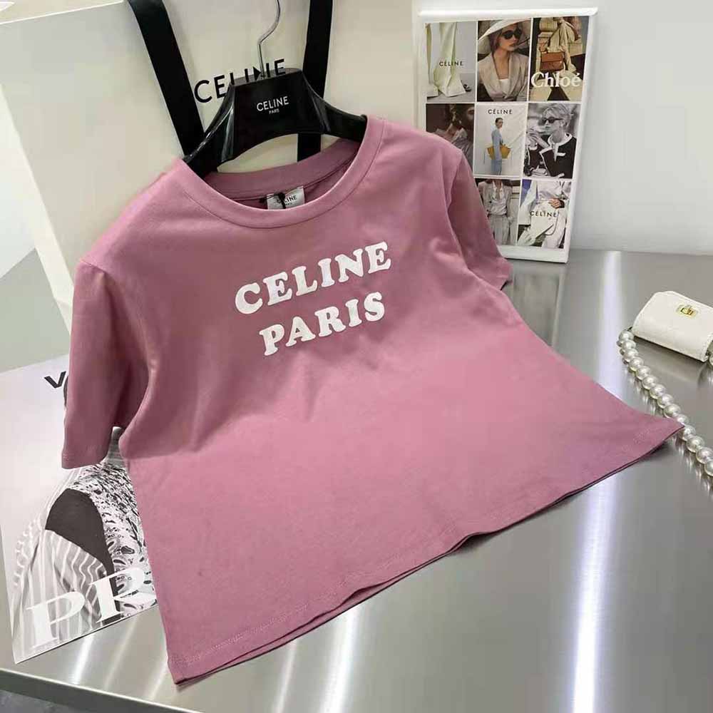 Loose Celine T-Shirt in Cotton Jersey - Pink - Size : M - for Women