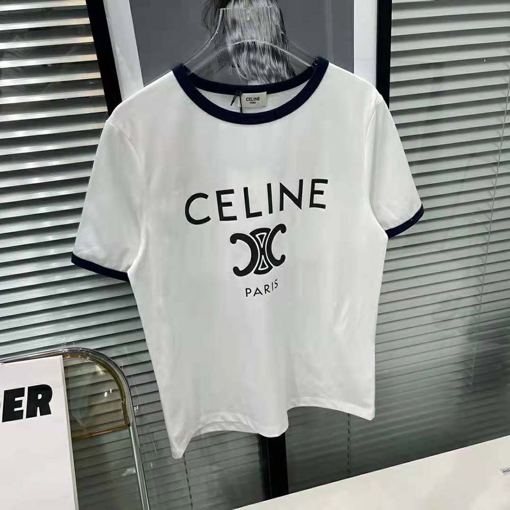 Celine T-Shirt in Cotton Jersey - White - Size : L - for Women