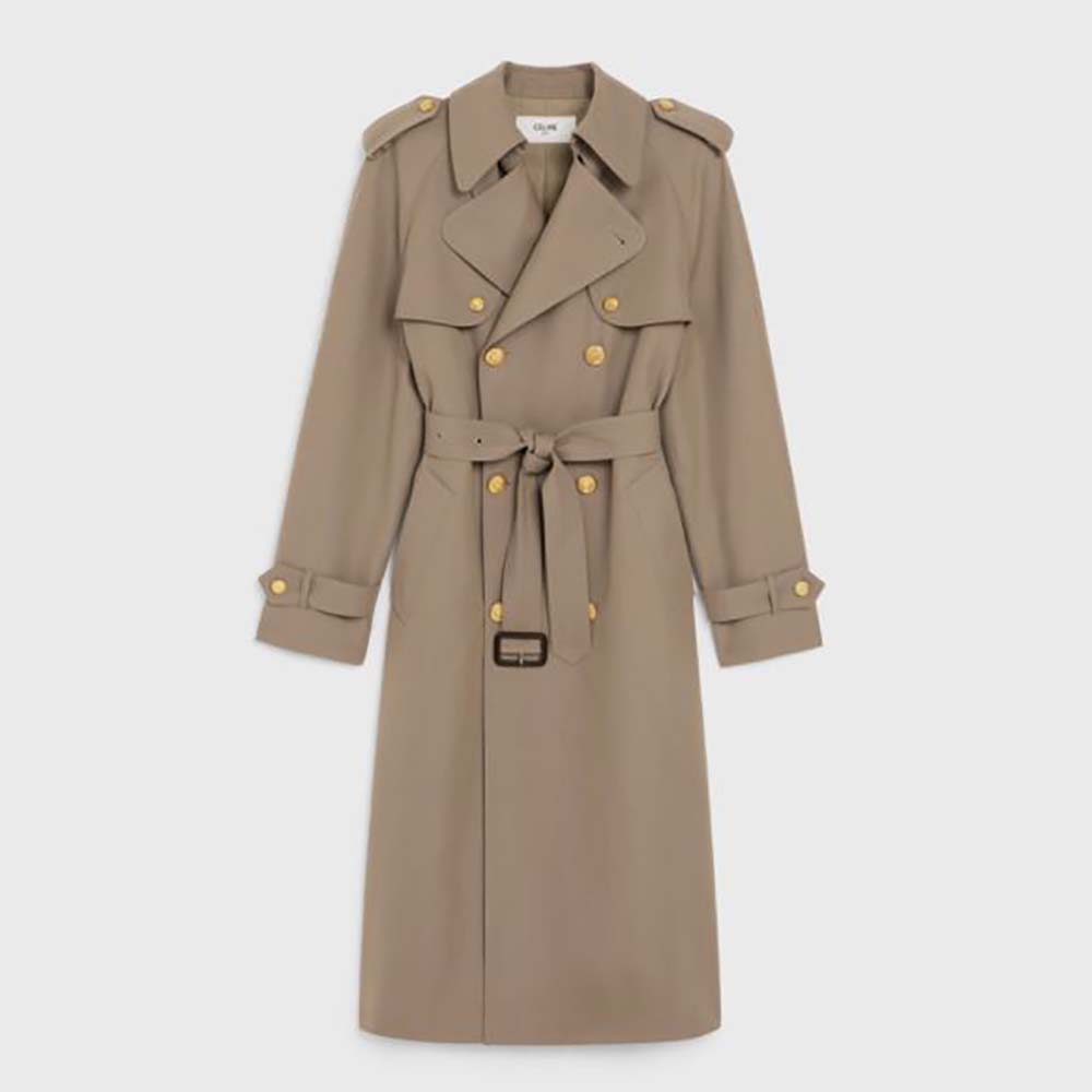 Celine Women Trench Coat in Wool and Cotton-Brown