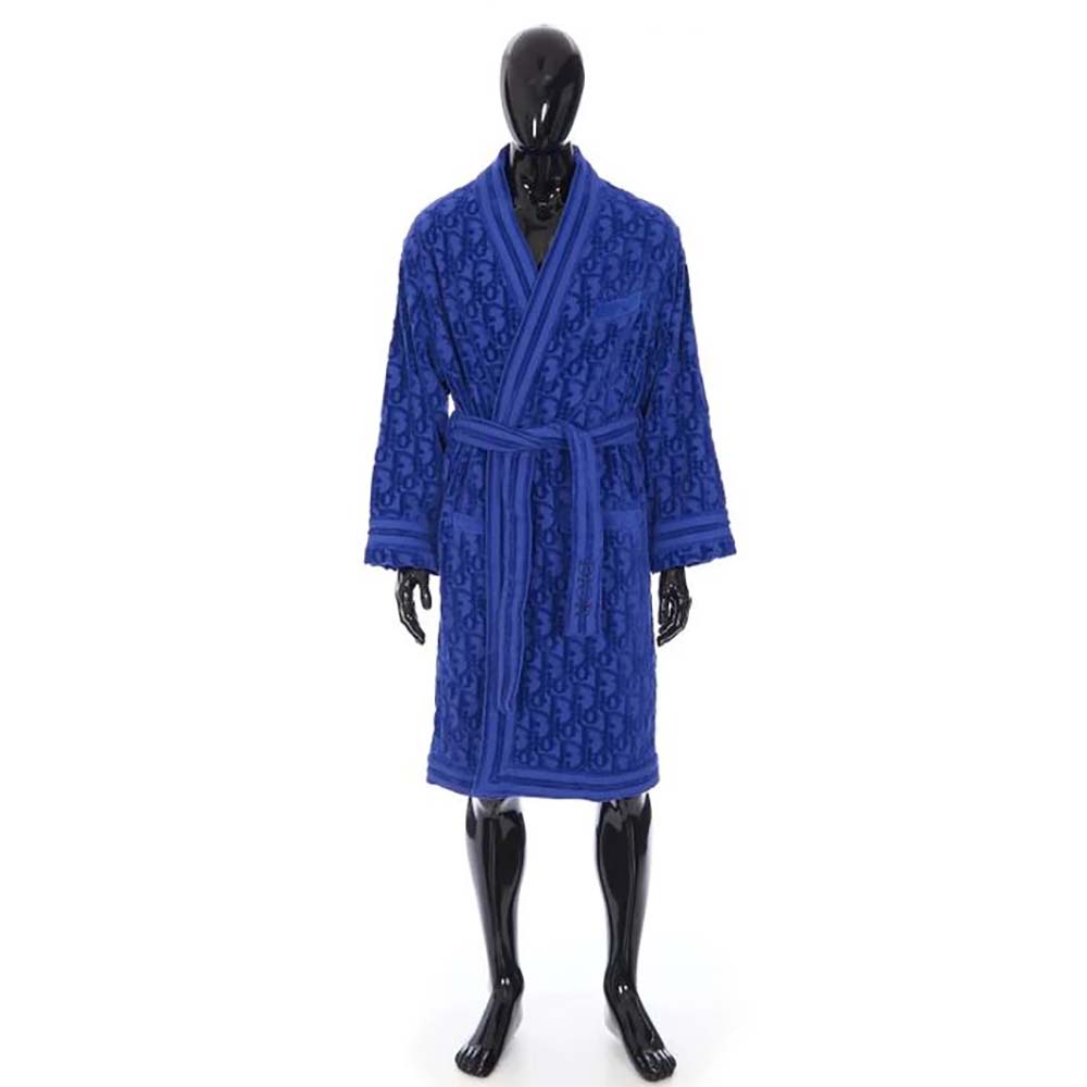 Dior Men Unisize Oblique Bathrobe In Terry Cotton JacquardBlack
