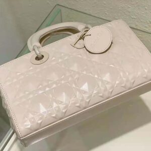 Medium Lady D-Joy Bag Latte Cannage Calfskin with Diamond Motif