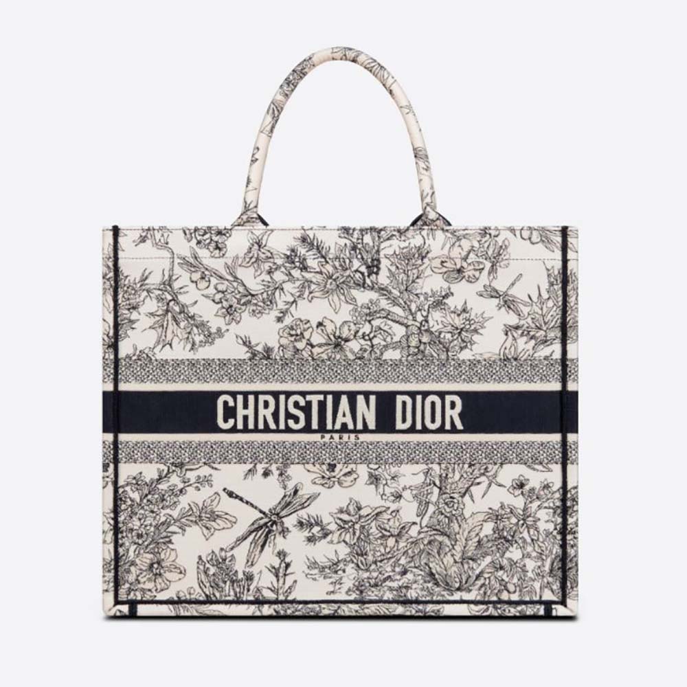 Dior - Large Dior Book Tote White and Black Toile de Jouy Voyage Embroidery (42 x 35 x 18.5 cm) - Women