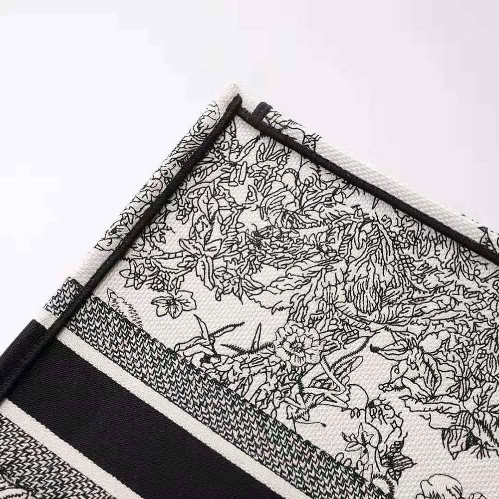 Large Dior Book Tote White and Black Toile de Jouy Voyage