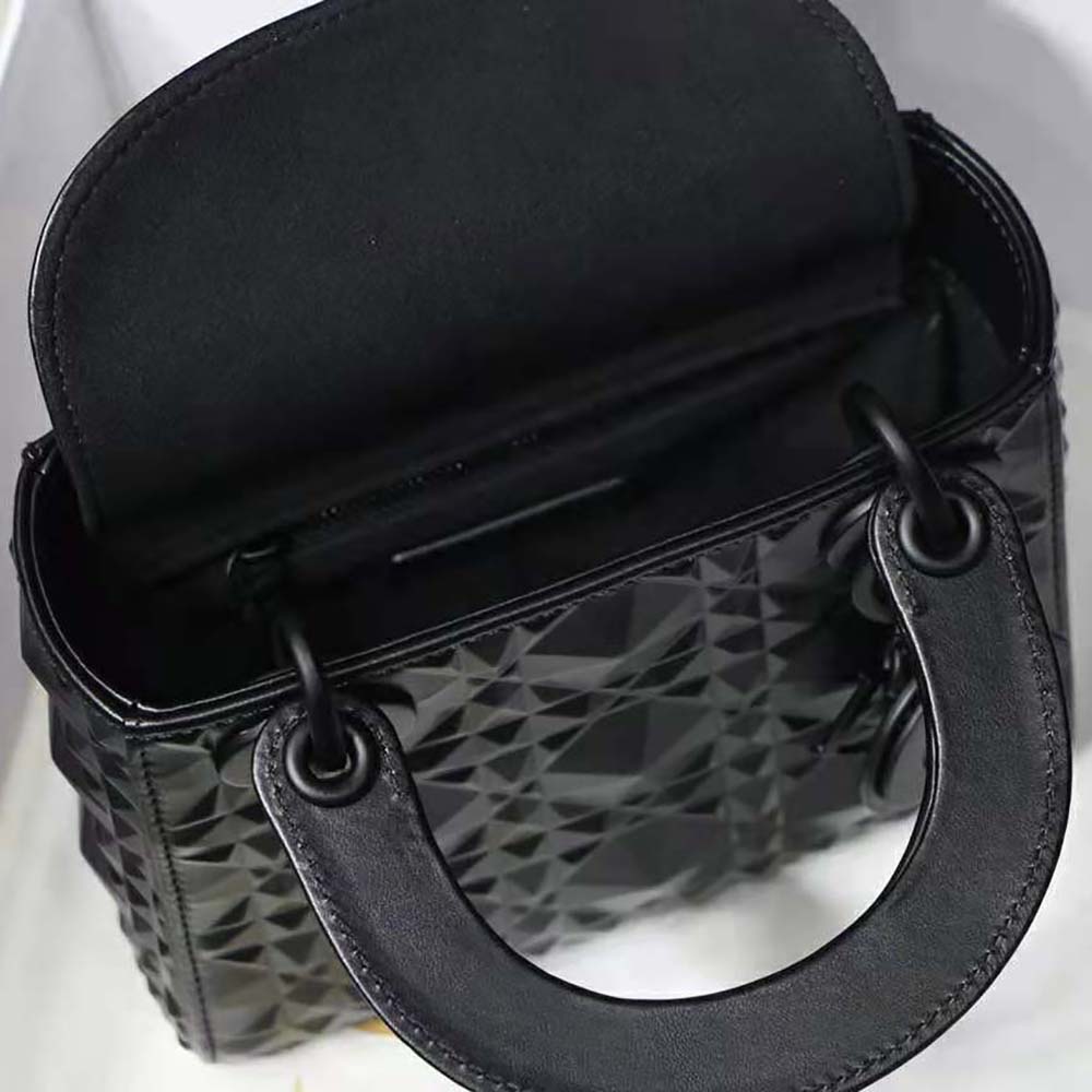 Mini Lady Dior Bag Black Cannage Calfskin with Diamond Motif
