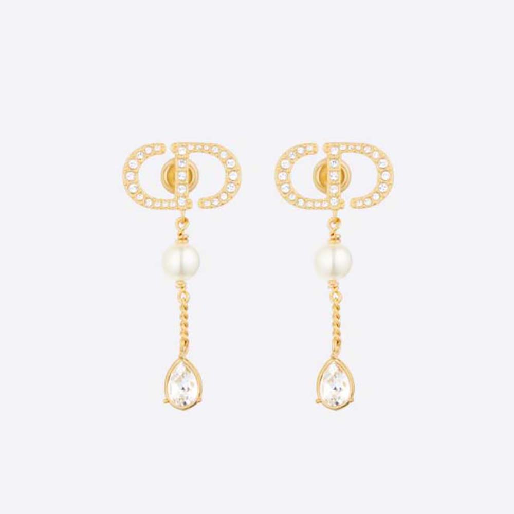 Dior Women Petit CD Earrings Gold-Finish Metal with White Resin Pearls 1 Dior Women Petit CD Earrings Gold-Finish Metal with White Resin Pearls