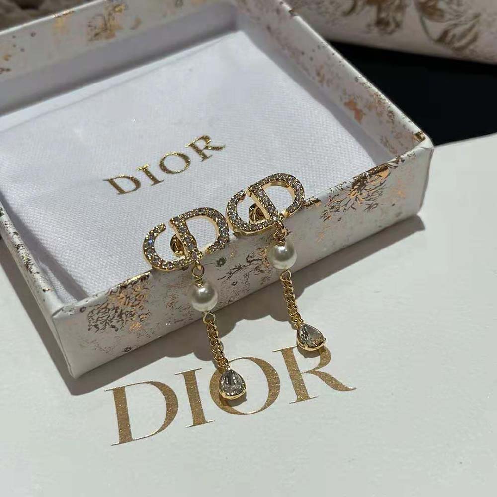 Dior Women Petit CD Earrings Gold-Finish Metal with White Resin Pearls 5 Dior Women Petit CD Earrings Gold-Finish Metal with White Resin Pearls - Image 5