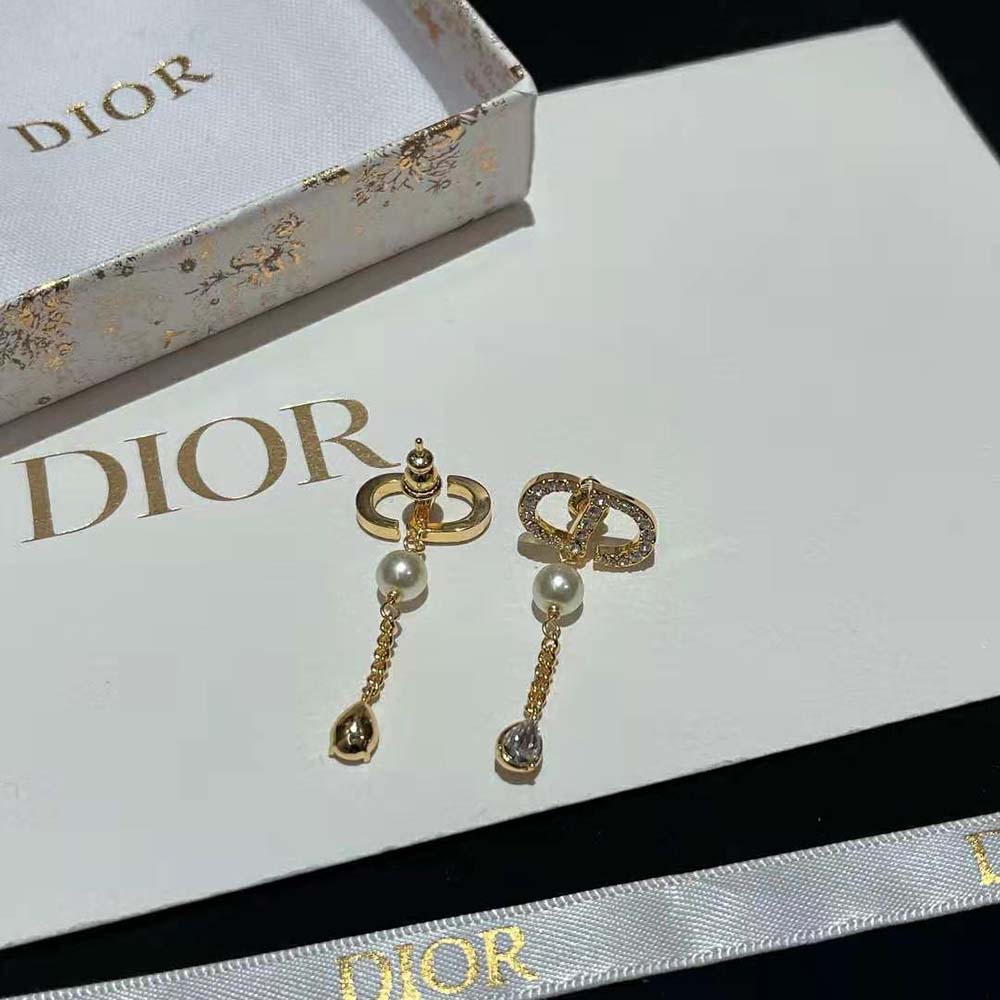 Dior Women Petit CD Earrings Gold-Finish Metal with White Resin Pearls 4 Dior Women Petit CD Earrings Gold-Finish Metal with White Resin Pearls - Image 4