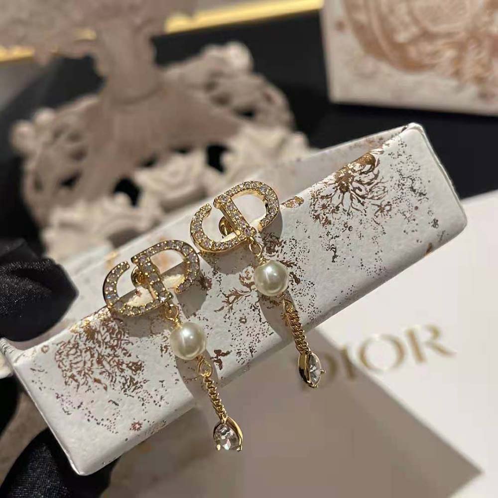 Dior Women Petit CD Earrings Gold-Finish Metal with White Resin Pearls 3 Dior Women Petit CD Earrings Gold-Finish Metal with White Resin Pearls - Image 3